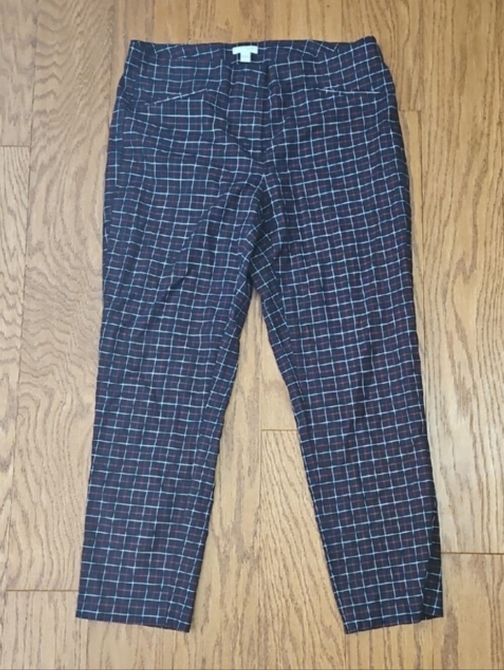 J Jill windowpane plaid black ponte knit straight leg ankle pants 12